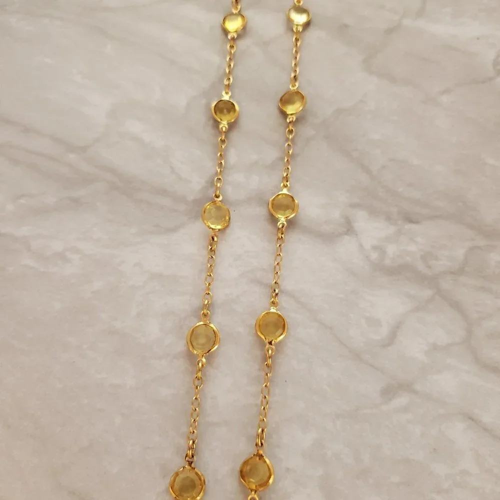 ✨ J. Crew Necklace Gold Yellow Clear Rhinestones Crystal Station Necklace ✨